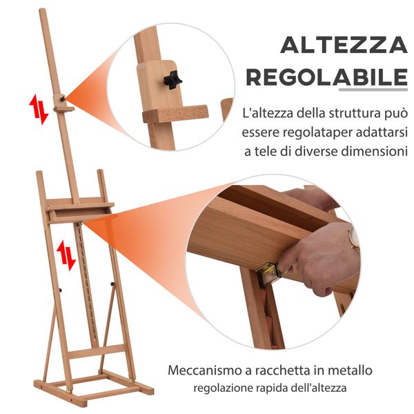 Cavalletto da pittore regolabile in legno di faggio con vano contenitore, 53x50.5x171-230cm - 