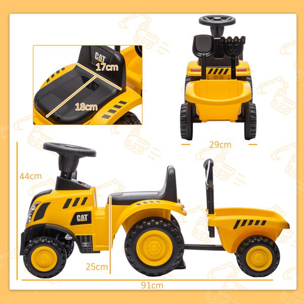 Camion giocattolo per bambini 12-36 mesi con pala e rimorchio, in pp e metallo, 91x29x44 cm, giallo - 
