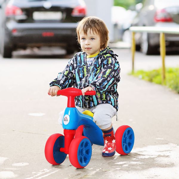 Bicicletta equilibrio senza pedali giochi con 4 ruote per bambini da 18-36 mesi blu e rosso 57cm x 33.5cm x 42.5cm - 