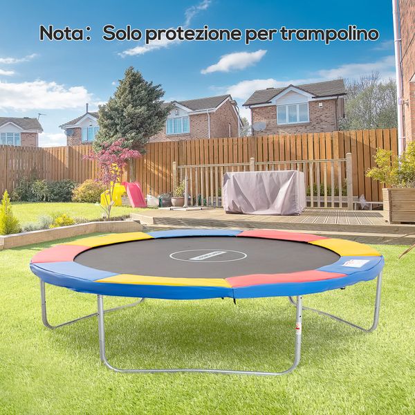 Copertura tappeto elastico ø305x1.5 cm pieghevole e portatile, protezione trampolino da giardino in plastica, pe e schiuma epe, rosso, blu e giallo - 
