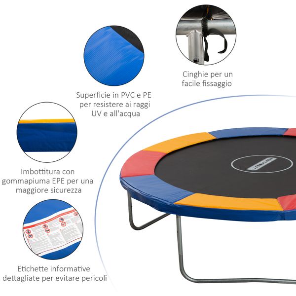 Copertura tappeto elastico ø305x1.5 cm pieghevole e portatile, protezione trampolino da giardino in plastica, pe e schiuma epe, rosso, blu e giallo - 