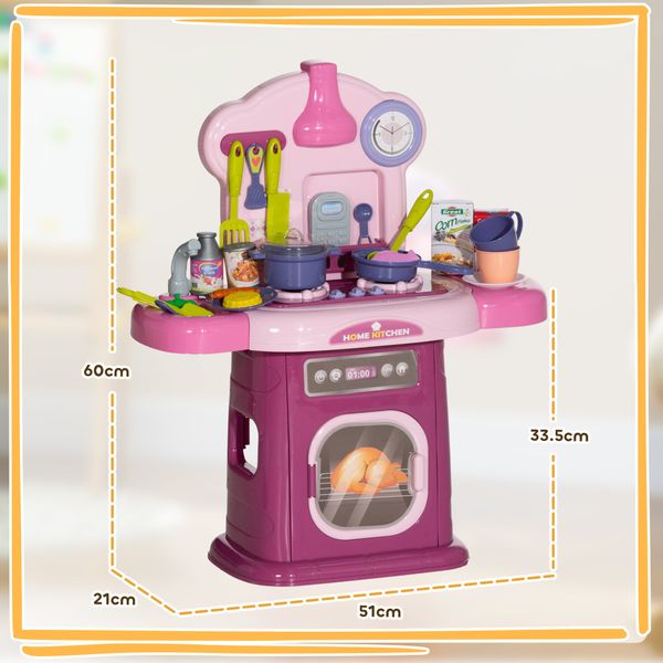 Cucina giocattolo per bambini 3-6 anni con 38 accessori e suoni realistici, in pp e abs, 51x21x60 cm, rosa - 