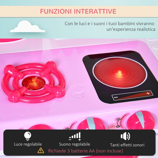 Cucina giocattolo per bambini con 38 accessori inclusi, con luci e suoni realistici, 78x29x87 cm, rosa - 