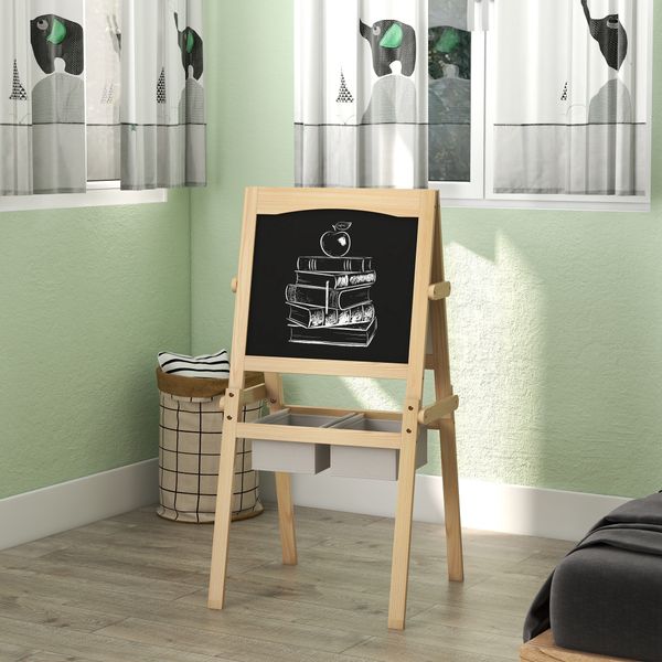 Lavagna per bambini con cavalletto 3 in 1 e cestini, età 3-6 anni, 58x50.5x109cm, color legno - 