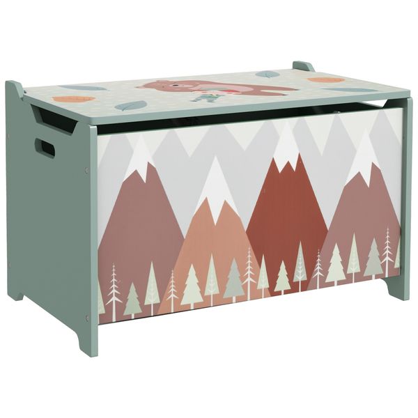 Baule portagiochi per bambini con coperchio e cerniera di sicurezza in mdf, 60x37x39cm, verde - 