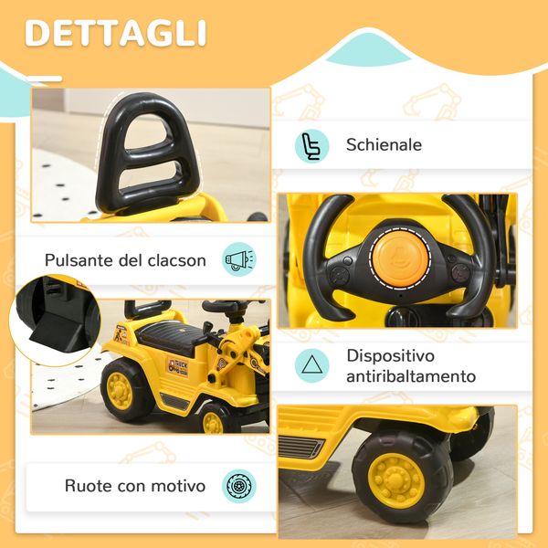 Escavatore per bambini con benna e spazio contenitore a scomparsa, in pp e abs, 80x26.5x39 cm, giallo e nero - 