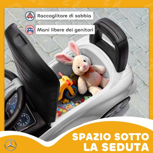 Macchina per bambini licenza mercedes benz con clacson e spazio portaoggetti, 65x28x39 cm, bianco - 