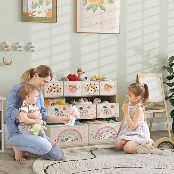 Mobile portagiochi per bambini a 3 livelli con 9 contenitori in tessuto, 93x30x70 cm, giallo - 
