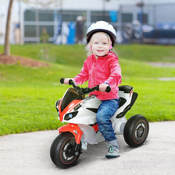 Moto giocattolo a 3 ruote per bambini 18-36 mesi, motocicletta cavalcabile stile polizia con musica e fari senza pedali in pp e metallo bianco e rosso - 