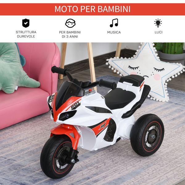 Moto giocattolo a 3 ruote per bambini 18-36 mesi, motocicletta cavalcabile stile polizia con musica e fari senza pedali in pp e metallo bianco e rosso - 