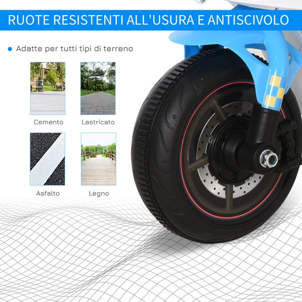 Moto giocattolo cavalcabile a 3 ruote per bambini 18-36 mesi stile polizia con musica e fari, azzurro - 