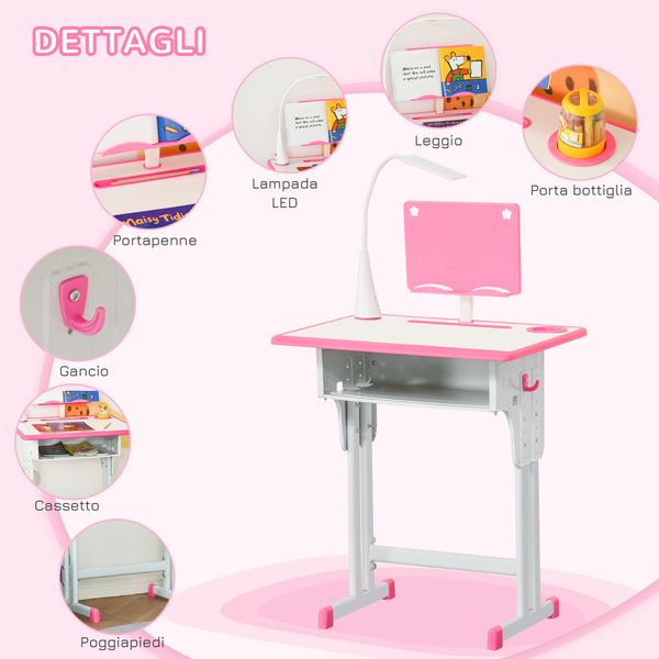 Set scrivania e sedia per bambini 6-12 anni ad altezza regolabili - 