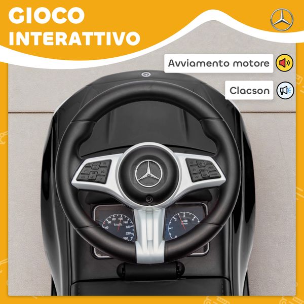 Macchina per bambini licenza mercedes benz con clacson e spazio portaoggetti, 65x28x39 cm, nero - 