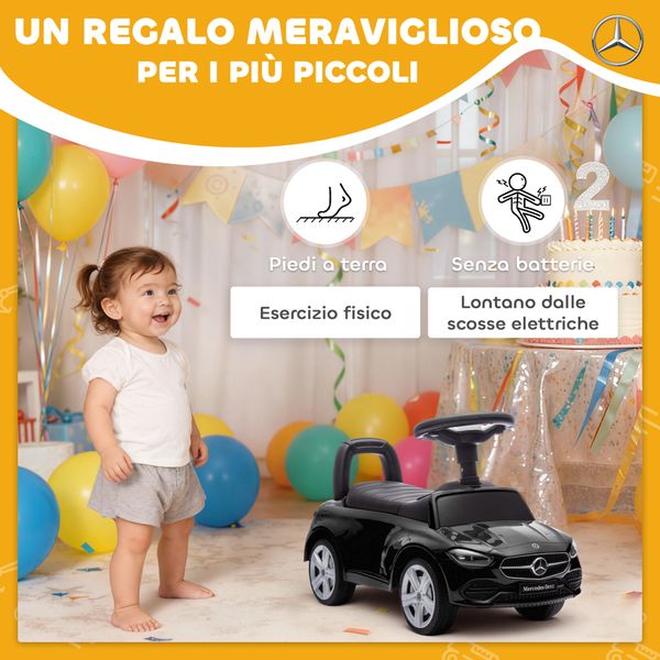Macchina per bambini licenza mercedes benz con clacson e spazio portaoggetti, 65x28x39 cm, nero - 