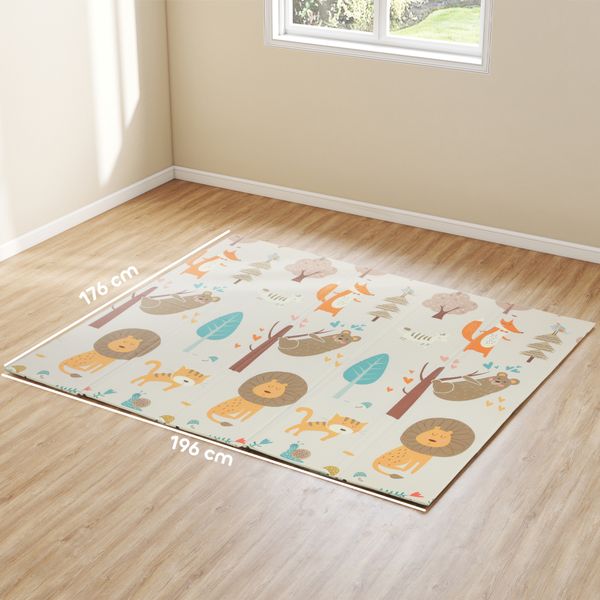 Tappeto per bambini 0-6 anni a tema bosco con superficie impermeabile in xpe multicolore, 196x176x1.5 cm - 