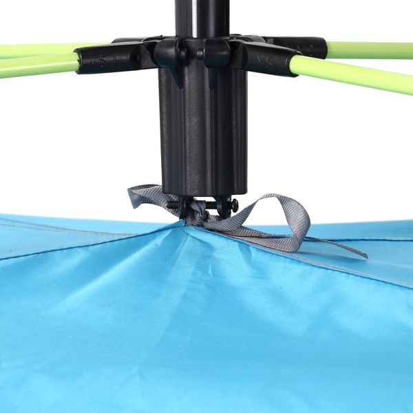 Tenda da spiaggia pop up con porta a cerniera, in poliestere e fibra di vetro, 220x173x120 cm, blu chiaro e giallo - 