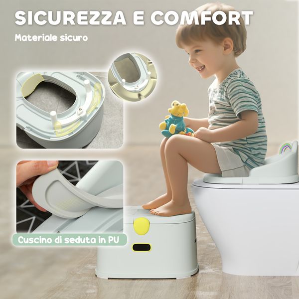 Vasino per bambini 3 in 1 con vaschetta rimovibile e imbottitura, età 6 mesi-6 anni, grigio - 