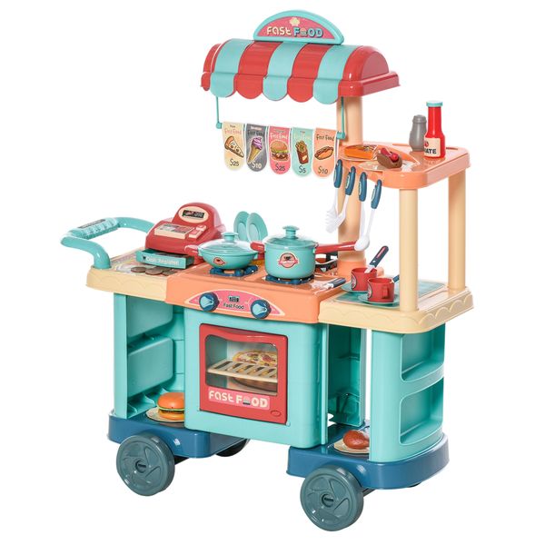 Cucina giocattolo per bambini 3-6 anni, caffetteria ristorante con 50 accessori inclusi, 79.5 x 33 x 90.5cm - 