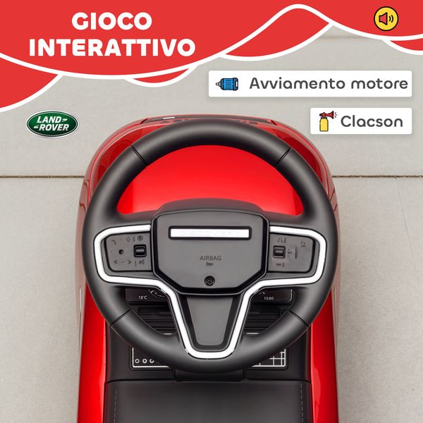 Macchina per bambini licenza land rover con clacson e spazio portaoggetti, 65.5x28x42 cm, rosso - 