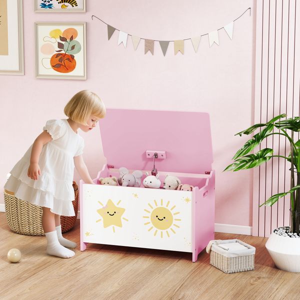 Baule portagiochi con coperchio per bambini per giocattoli e vestiti, 60x37x39 cm, rosa - 