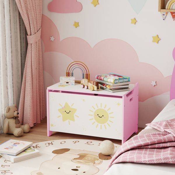 Baule portagiochi con coperchio per bambini per giocattoli e vestiti, 60x37x39 cm, rosa - 