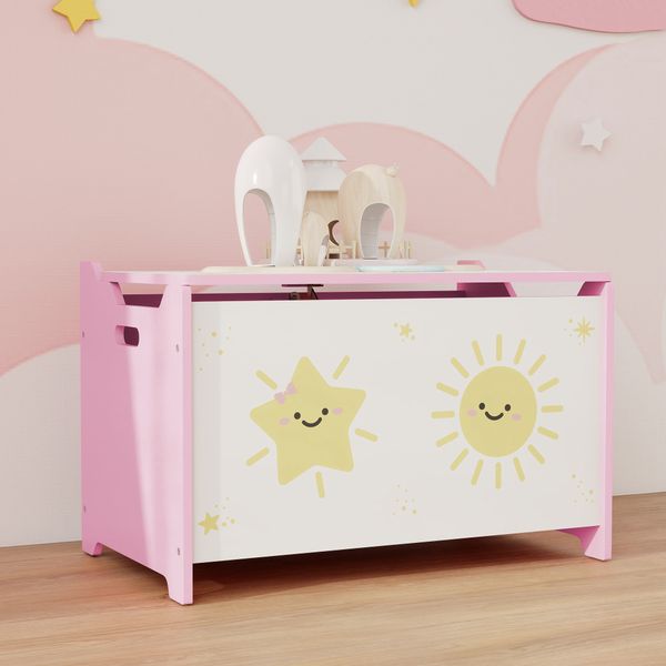 Baule portagiochi con coperchio per bambini per giocattoli e vestiti, 60x37x39 cm, rosa - 
