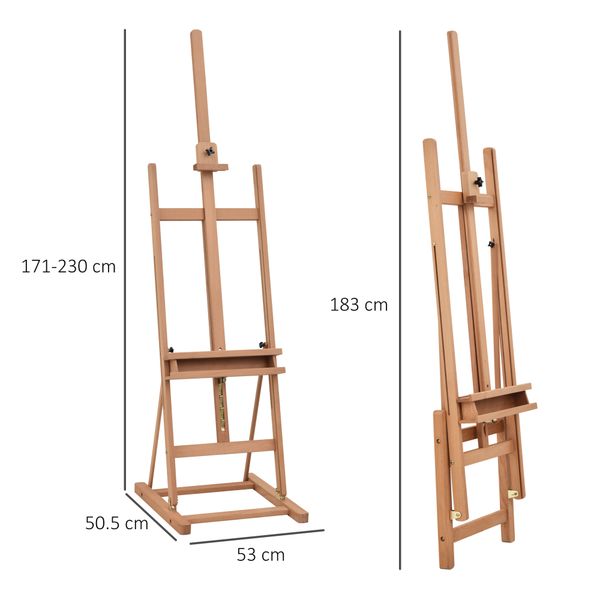 Cavalletto da pittore regolabile in legno di faggio con vano contenitore, 53x50.5x171-230cm - 