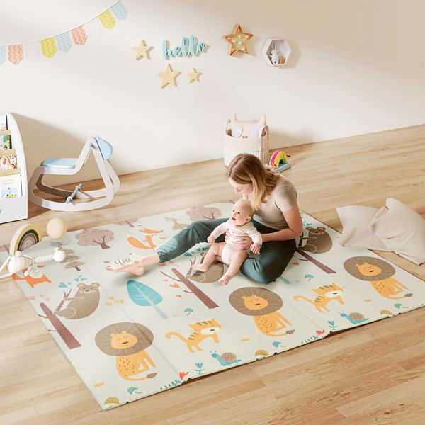 Tappeto per bambini 0-6 anni a tema bosco con superficie impermeabile in xpe multicolore, 196x176x1.5 cm - 