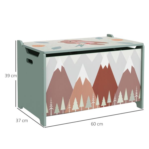 Baule portagiochi per bambini con coperchio e cerniera di sicurezza in mdf, 60x37x39cm, verde - 