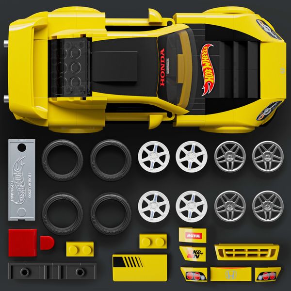 ​​mattel brick shop hot wheels - '07 honda s2000 serie speed, set da costruire con 257 pezzi, dettagli realistici e adesivi per personalizzare l'auto - BRICK SHOP