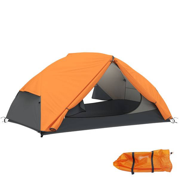 Tenda da campeggio 2 posti con 2 vestiboli, 2 porte, 2 finestre e borsa di trasporto, 2.8x2.25x1.1 cm, arancione - 