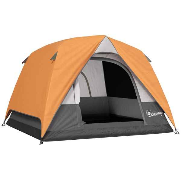 Tenda da campeggio per 3 persone impermeabile con tasca, gancio per lanterna e borsa, 2x2x1.35m, arancione - 