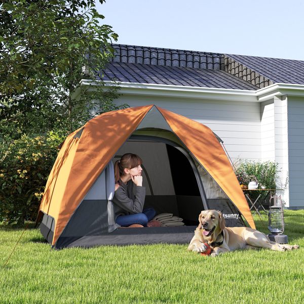 Tenda da campeggio per 3 persone impermeabile con tasca, gancio per lanterna e borsa, 2x2x1.35m, arancione - 