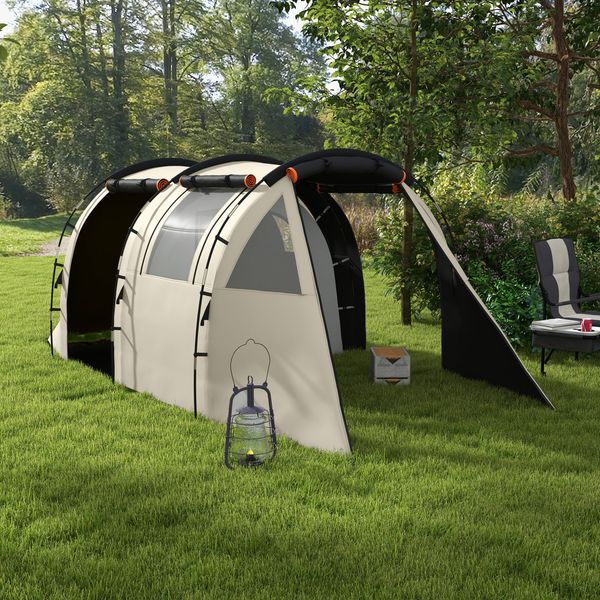 Tenda da campeggio 4-5 persone con copertura oscurante, impermeabile con borsa di trasporto, kaki - 