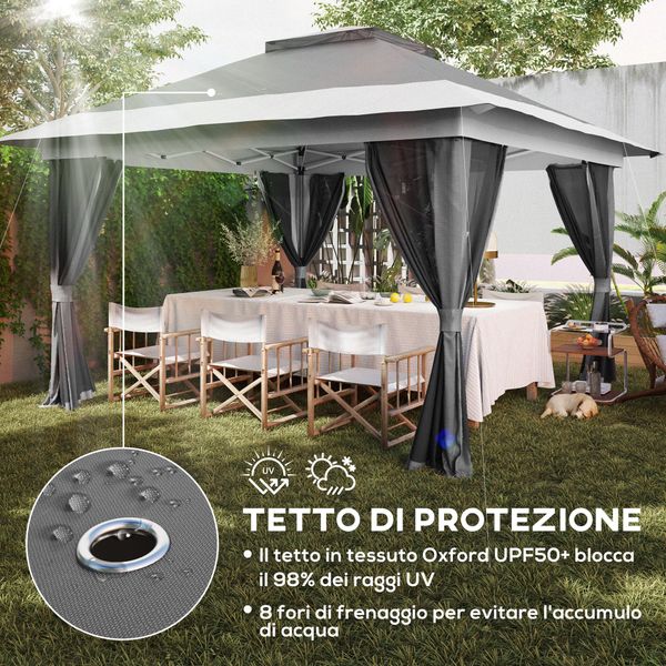 Gazebo pieghevole 3.6x3.6 m con pareti, altezza regolabile e protezione upf50+, borsa con ruote, grigio - 