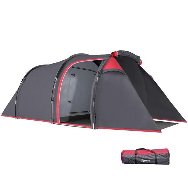 Tenda da campeggio 2-4 posti con vestibolo e porte con cerniera, 426x206x154cm grigio - 