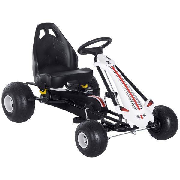 Go kart a pedali per bambini 3-6 anni con sedile regolabile, in plastica e ferro, 101.5x65.5x59.5 cm, bianco e nero - 