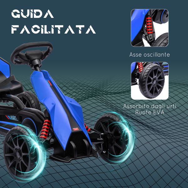 Go kart a pedali per bambini 3-8 anni con sedile regolabile e ruote in eva, 100x58x58.5 cm, blu - 