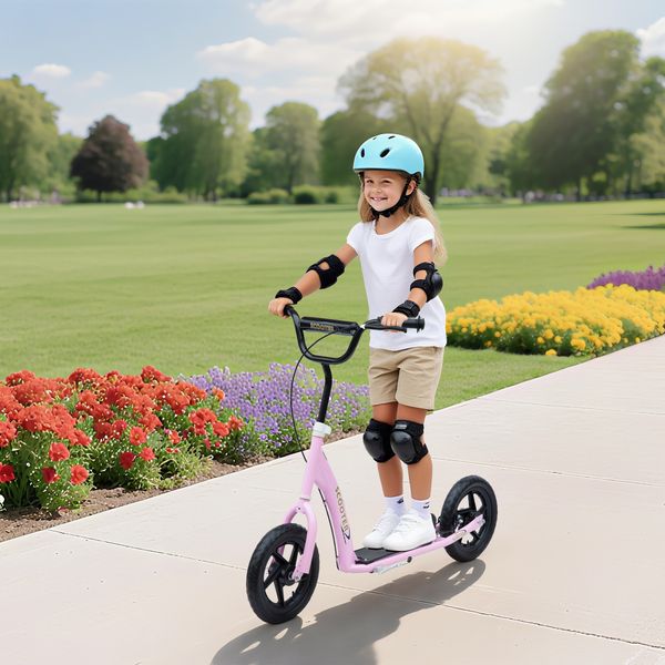 Monopattino per bambini 5-12 anni con freno posteriore e manubrio regolabile, 120x52x80-88 cm, rosa - 