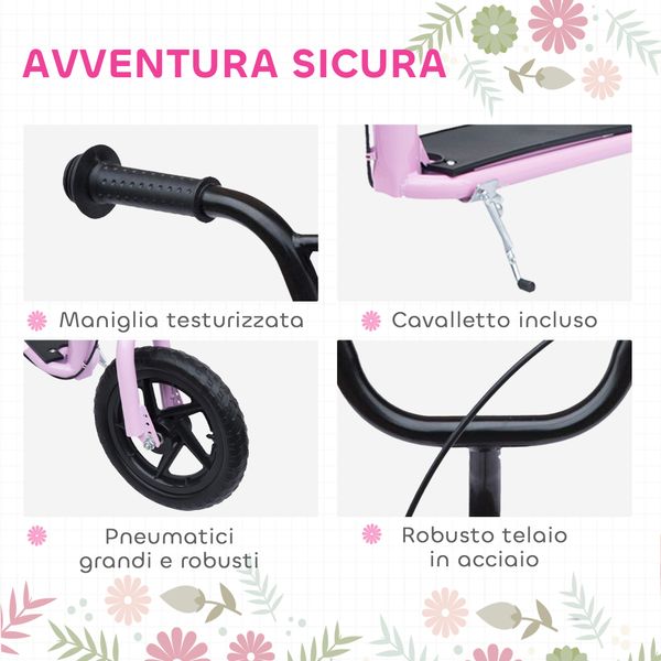 Monopattino per bambini 5-12 anni con freno posteriore e manubrio regolabile, 120x52x80-88 cm, rosa - 