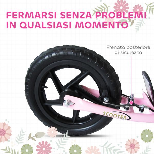 Monopattino per bambini 5-12 anni con freno posteriore e manubrio regolabile, 120x52x80-88 cm, rosa - 