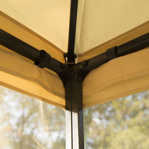Gazebo da giardino 3x3m con zanzariera, telaio in acciaio e doppio tettuccio, beige - 