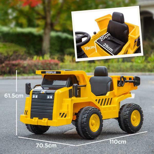 Camion giocattolo licenza caterpillar con telecomando, fari, secchio e pala, 110x70.5x61.5 cm, giallo - 