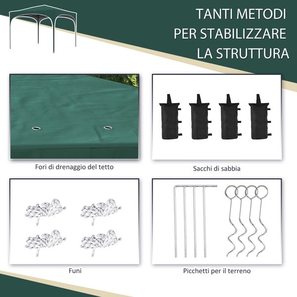 Gazebo da giardino ad altezza regolabile con fori di drenaggio e borsa da trasporto, in metallo, verde - 