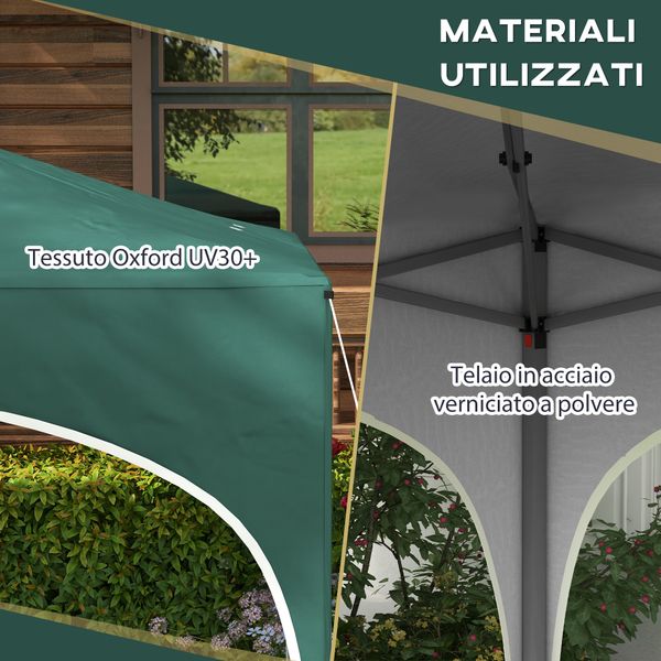 Gazebo da giardino ad altezza regolabile con fori di drenaggio e borsa da trasporto, in metallo, verde - 