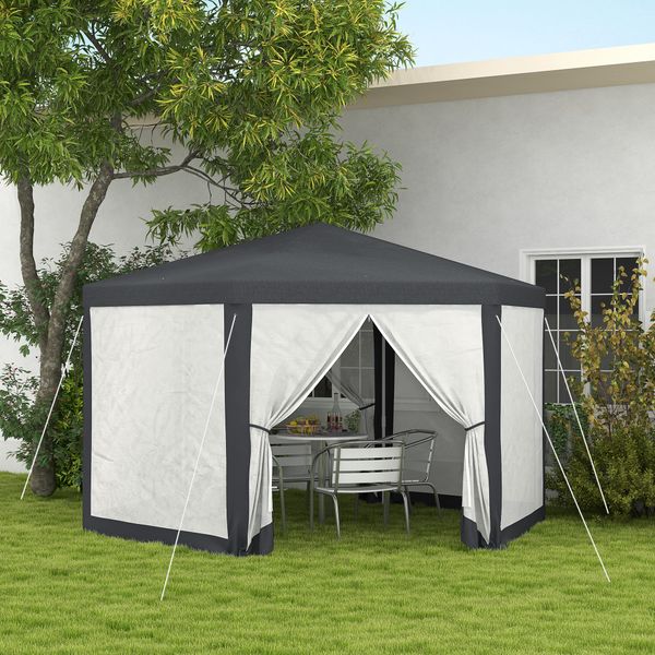 Gazebo da giardino esagonale con doppio ingresso, in metallo e poliestere, 3.94x3.94x2.5 m, grigio - 