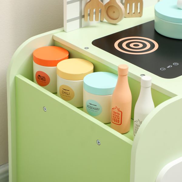 Set cucina giocattolo in legno per bambini da 3+ anni con 15 accessori, verde - 