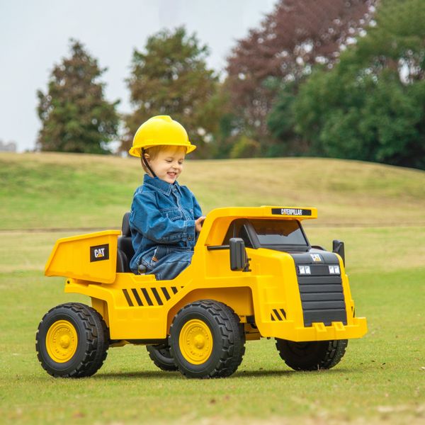 Camion giocattolo licenza caterpillar con telecomando, fari, secchio e pala, 110x70.5x61.5 cm, giallo - 
