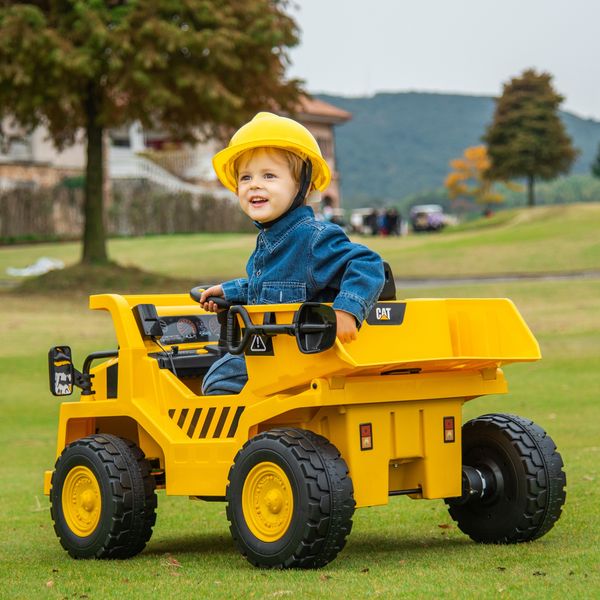 Camion giocattolo licenza caterpillar con telecomando, fari, secchio e pala, 110x70.5x61.5 cm, giallo - 