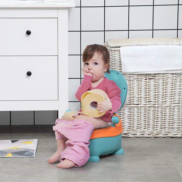 Vasino per bambini da 6 mesi a forma di alieno, seduta ergonomica, schienale e vaschetta rimovibile, blu - 